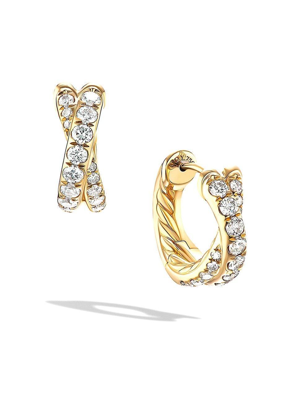 Womens Pav Crossover Hoop Earrings In 18K Yellow Gold With Diamonds Product Image