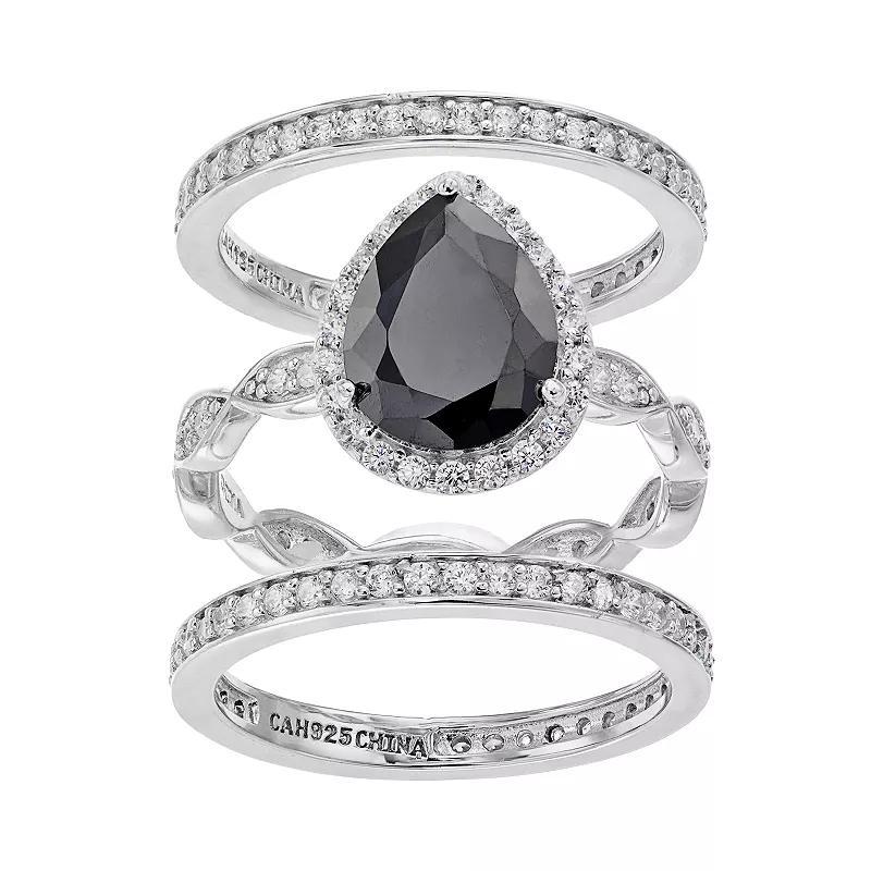 Sophie Miller Sterling Silver Cubic Zirconia Teardrop Ring Set, Womens Black Product Image