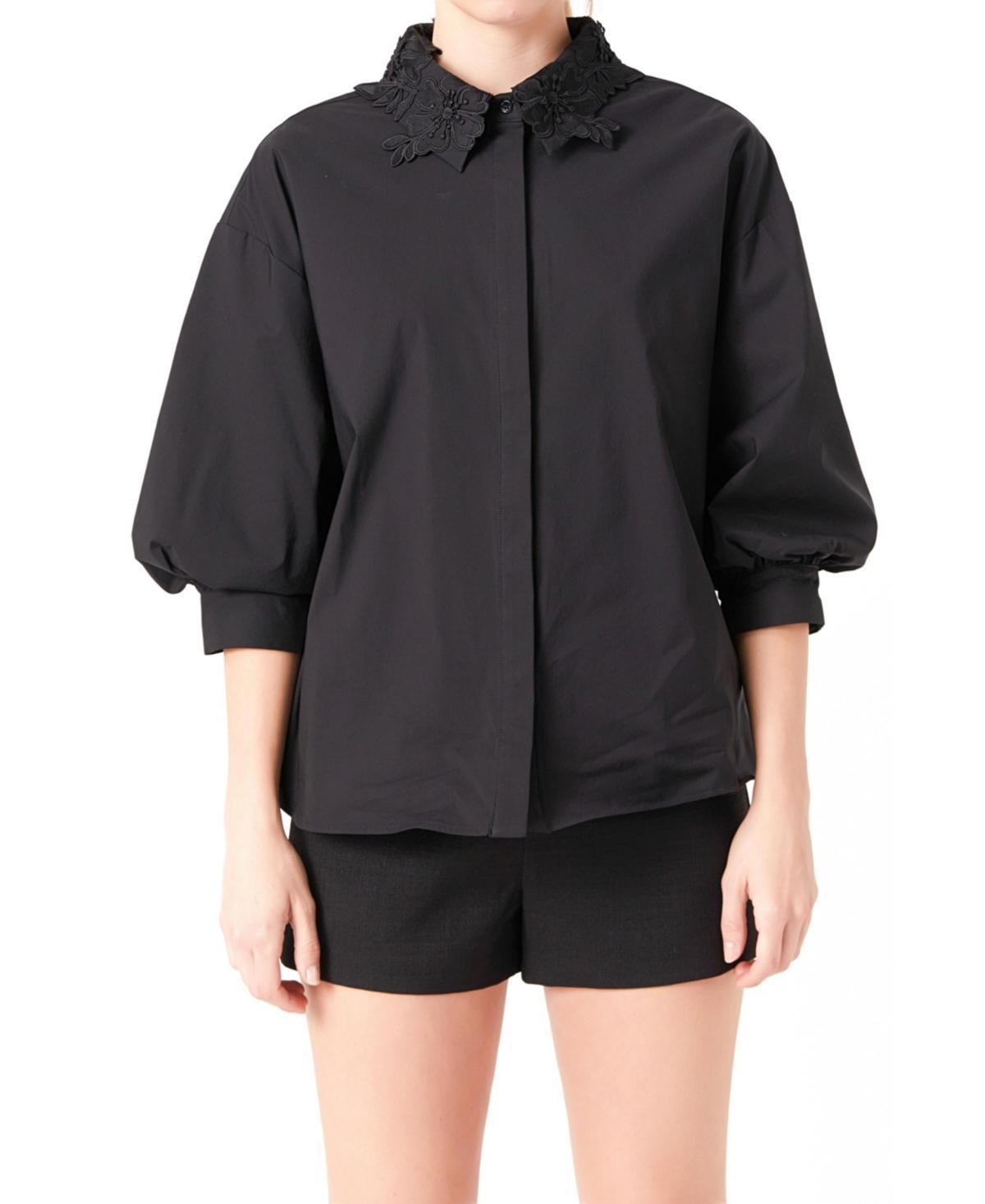 Womens Peekaboo Lace Collared Shirt Product Image