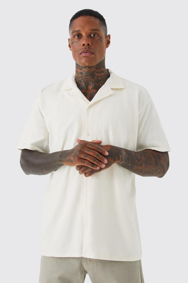 Short Sleeve Oversized Revere Jersey Shirt | boohooMAN USA Product Image