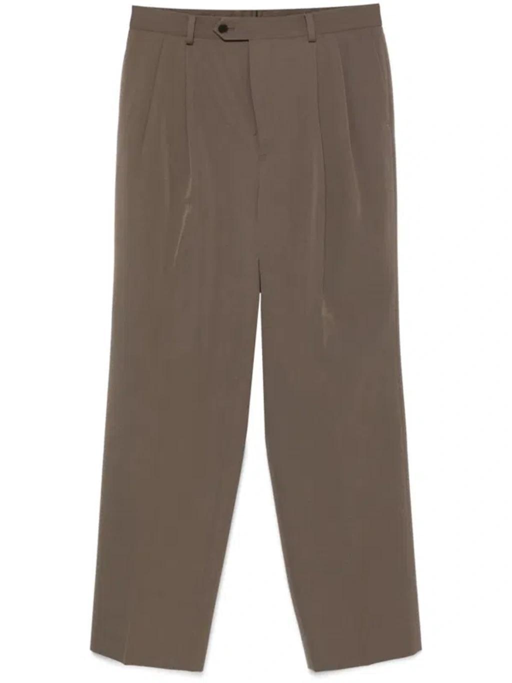 AURALEE Pleated Wool Trousers In Brown Product Image