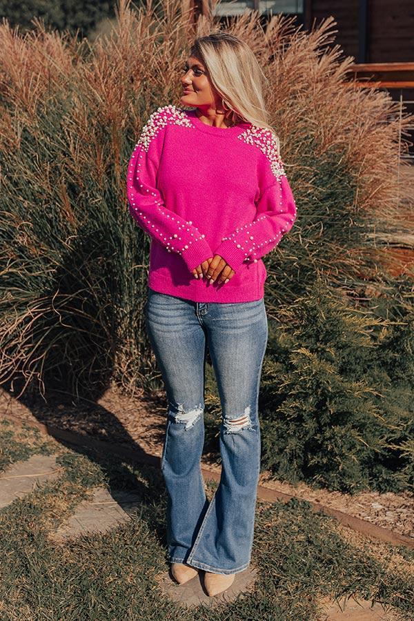 Modern Muse Pearl Embellished Sweater In Hot Pink Product Image