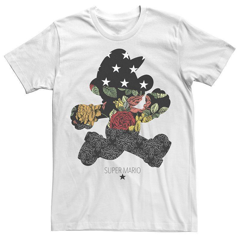 Mens Nintendo Super Mario Running Floral Fill Silhouette Graphic Tee Product Image