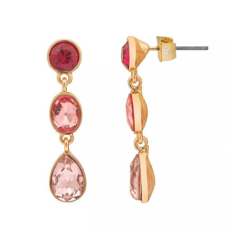 LC Lauren Conrad Gold Tone 3 Drop Stone Earrings, Womens, Pink Product Image