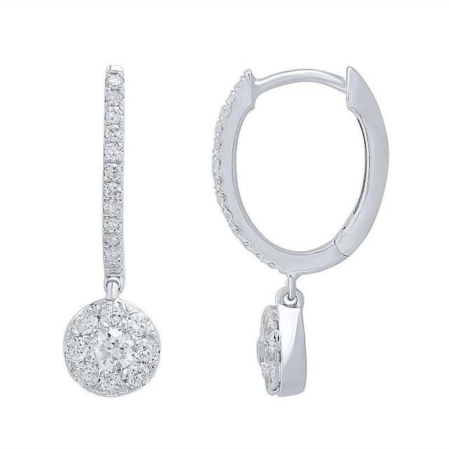 10k White Gold 1/2 Carat T.W. Diamond Round Halo Dangle Earrings, Womens Product Image