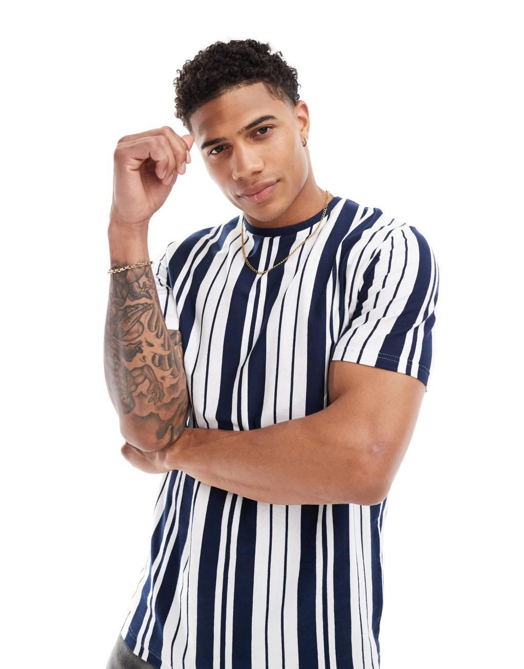 Brave Soul vertical stripe t-shirt in navy & white Product Image