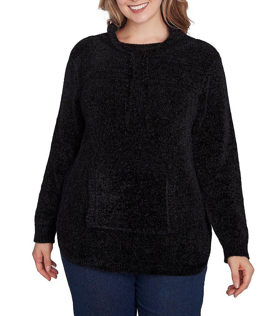 Ruby Rd. Plus Size Eyelash Knit Mock Neck Long Sleeve Kangaroo Pocket Sweater product image