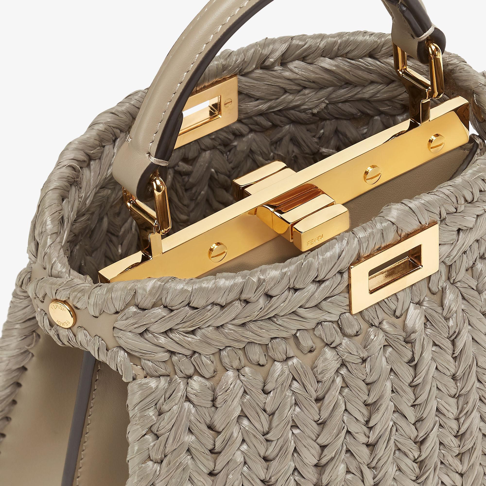 Peekaboo ISeeU PetiteDove gray interlaced leather and raffia bag Product Image