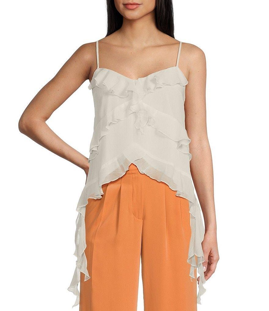 Evolutionary Sleeveless V-Neck Ruffle Shark Tail Top Product Image