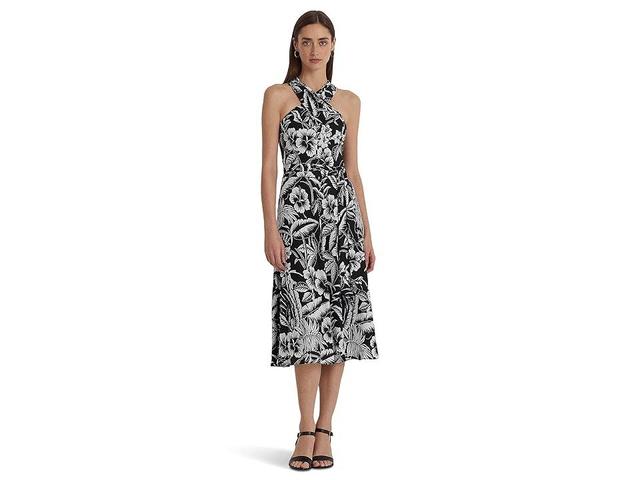 LAUREN Ralph Lauren Floral Georgette Halter Dress (Black/White) Women's Dress Product Image