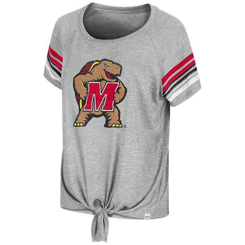 Womens Colosseum Heathered Gray Maryland Terrapins Boo You Raglan Knotted T-Shirt Product Image