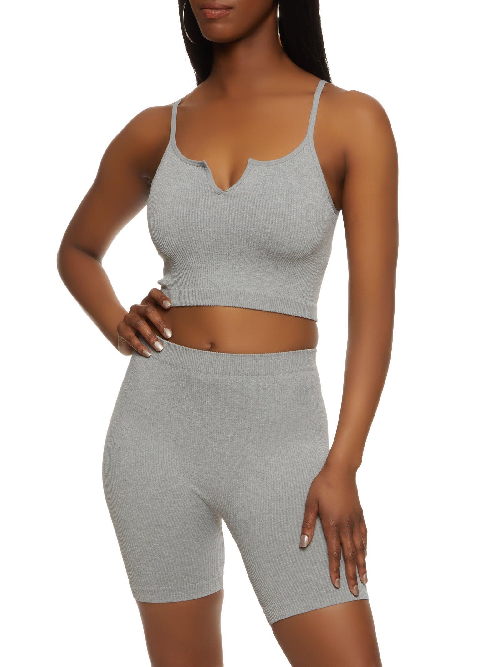 Womens Seamless Notch Neck Cropped Cami and Biker Shorts Product Image