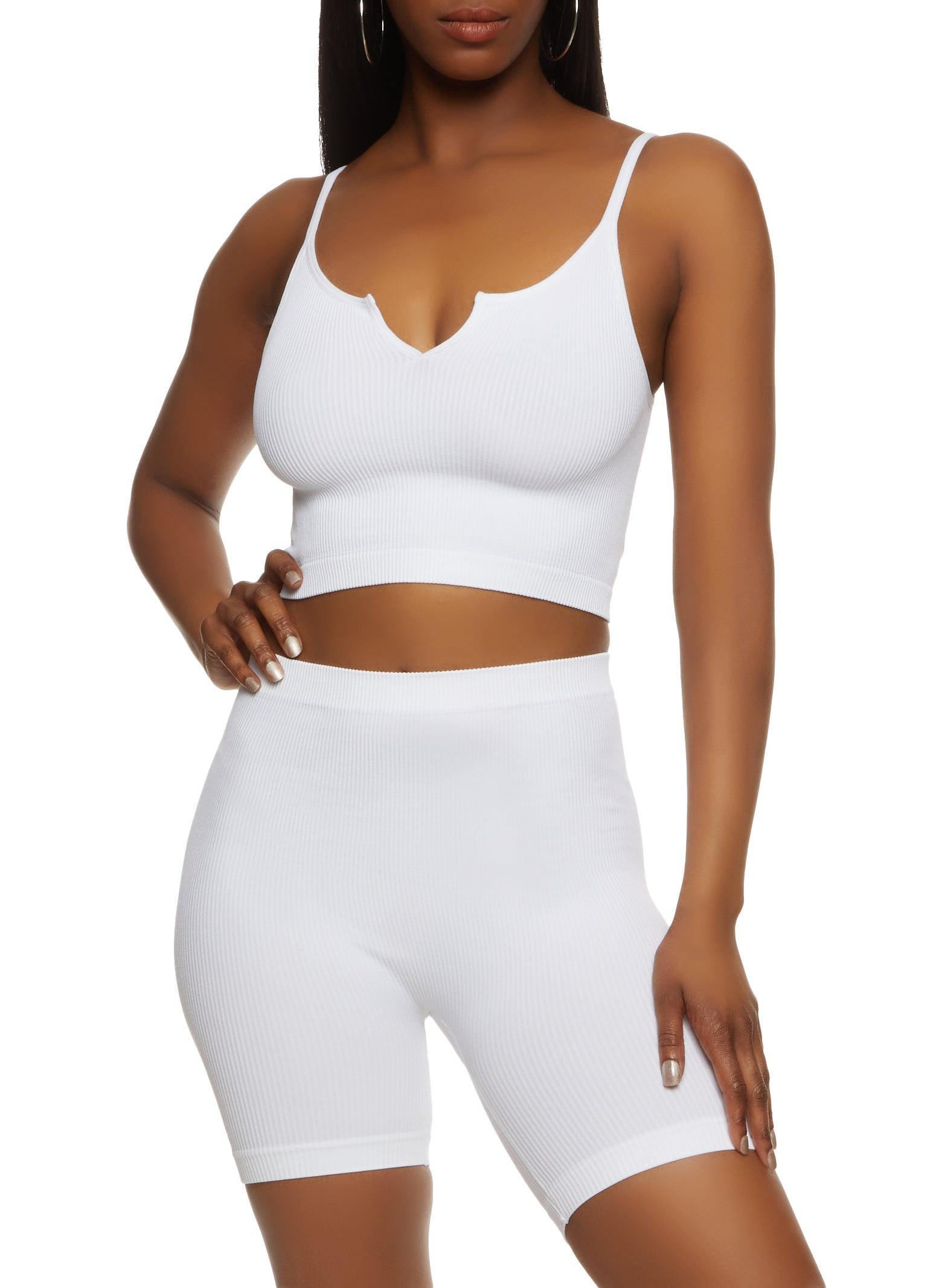 Womens Seamless Notch Neck Cropped Cami and Biker Shorts Product Image