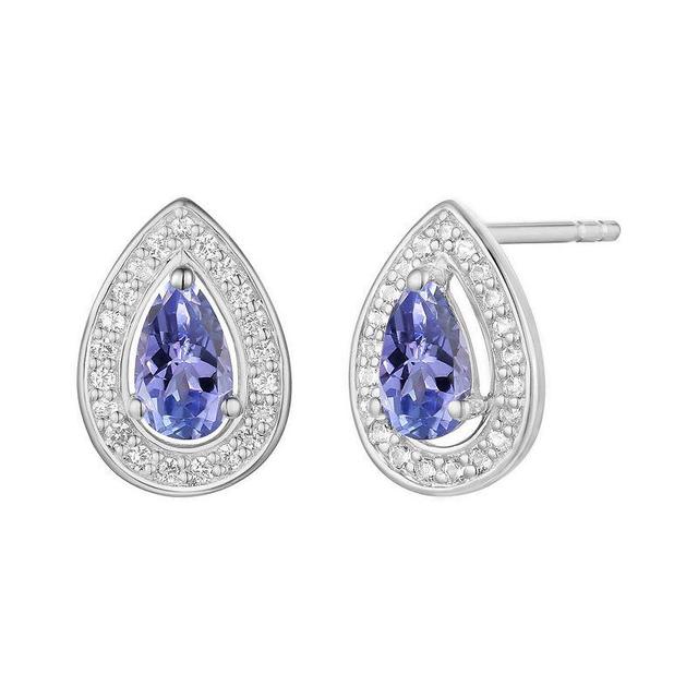 Rhodium-Plated Lab-Created White Sapphire & Tanzanite Stud Earrings, Womens, Sterling Product Image