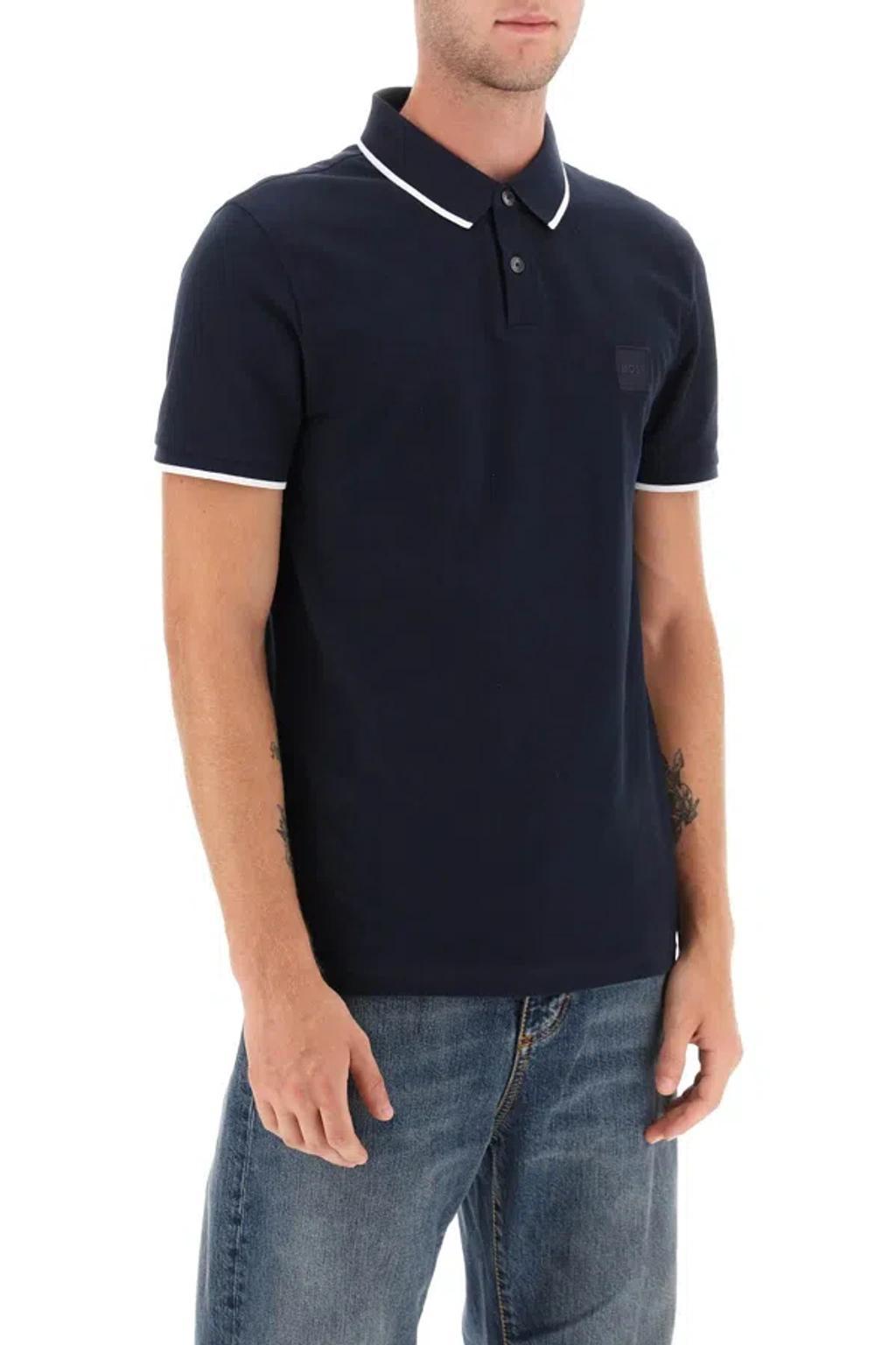 HUGO BOSS Boss Slim Fit Piqué Polo Shirt With Tipped Men In Blue Product Image