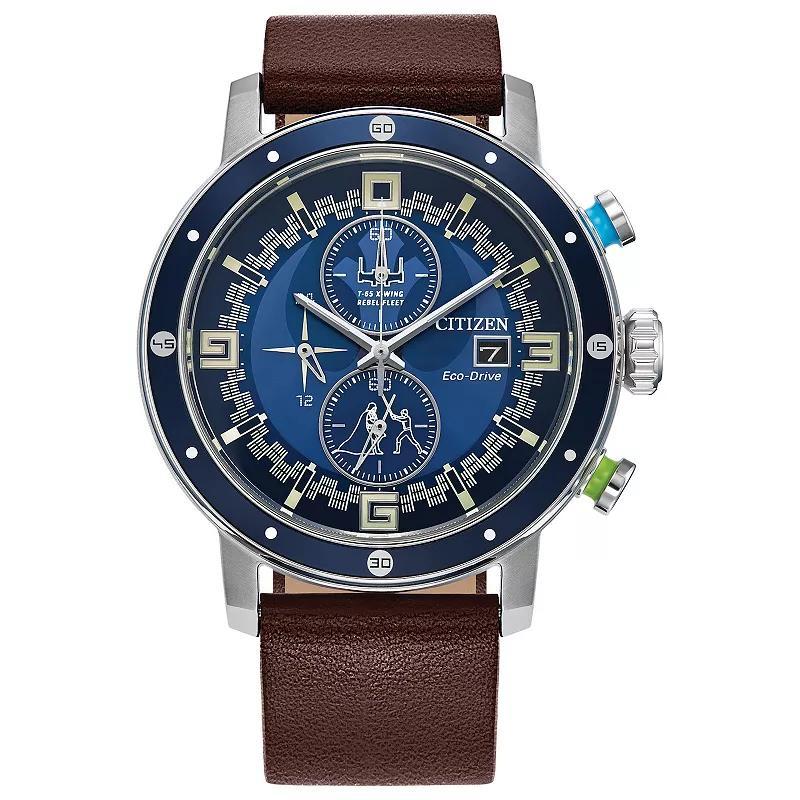 Citizen Eco-Drive Mens Chronograph Star Wars Luke Skywalker Brown Leather Strap Watch 44mm Product Image