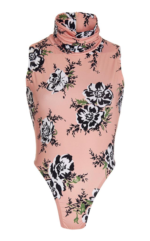 Peach Floral Stretch Turtle Neck Bodysuit Product Image