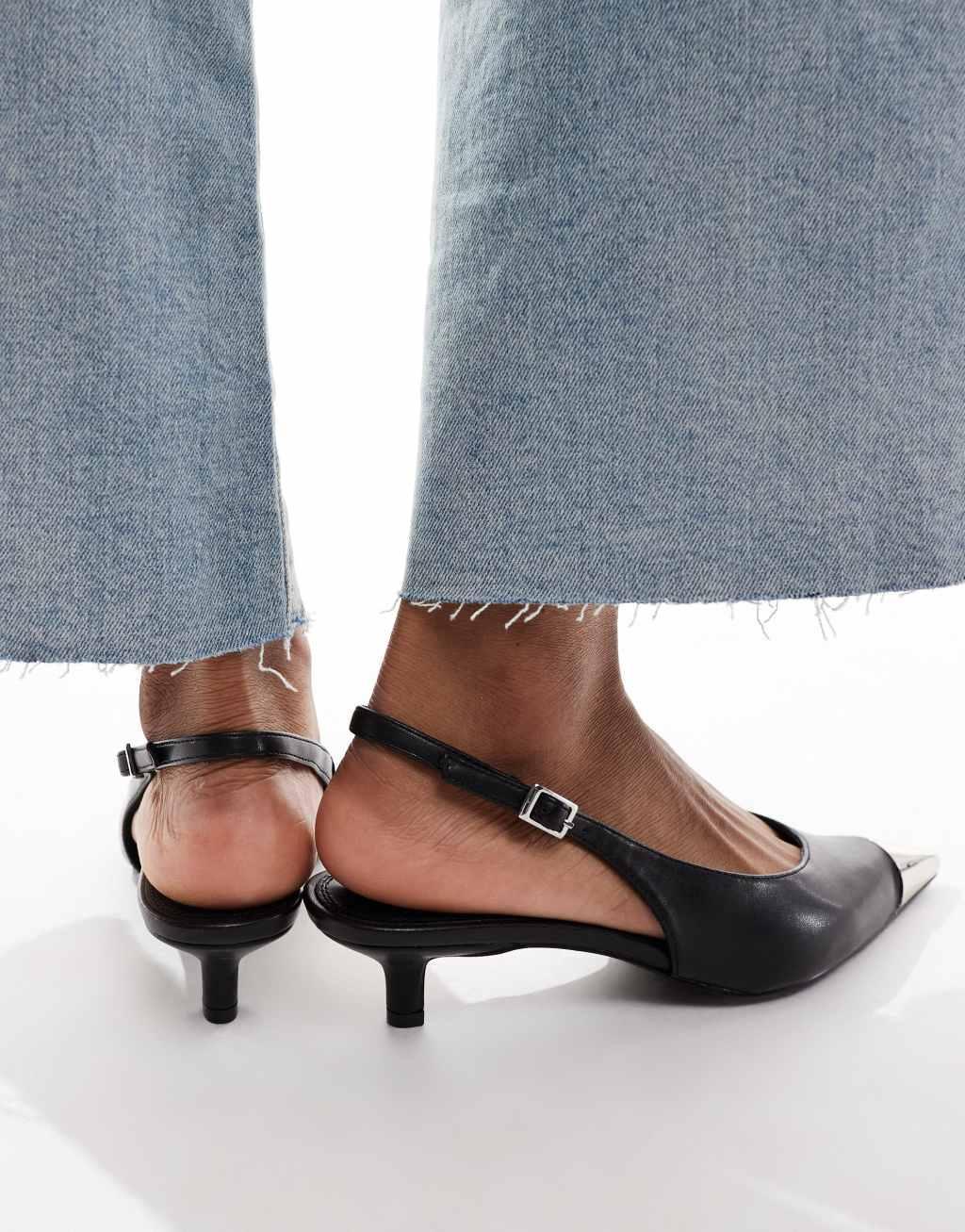 ASOS DESIGN Seeker toe cap slingback mid heel shoes in black Product Image