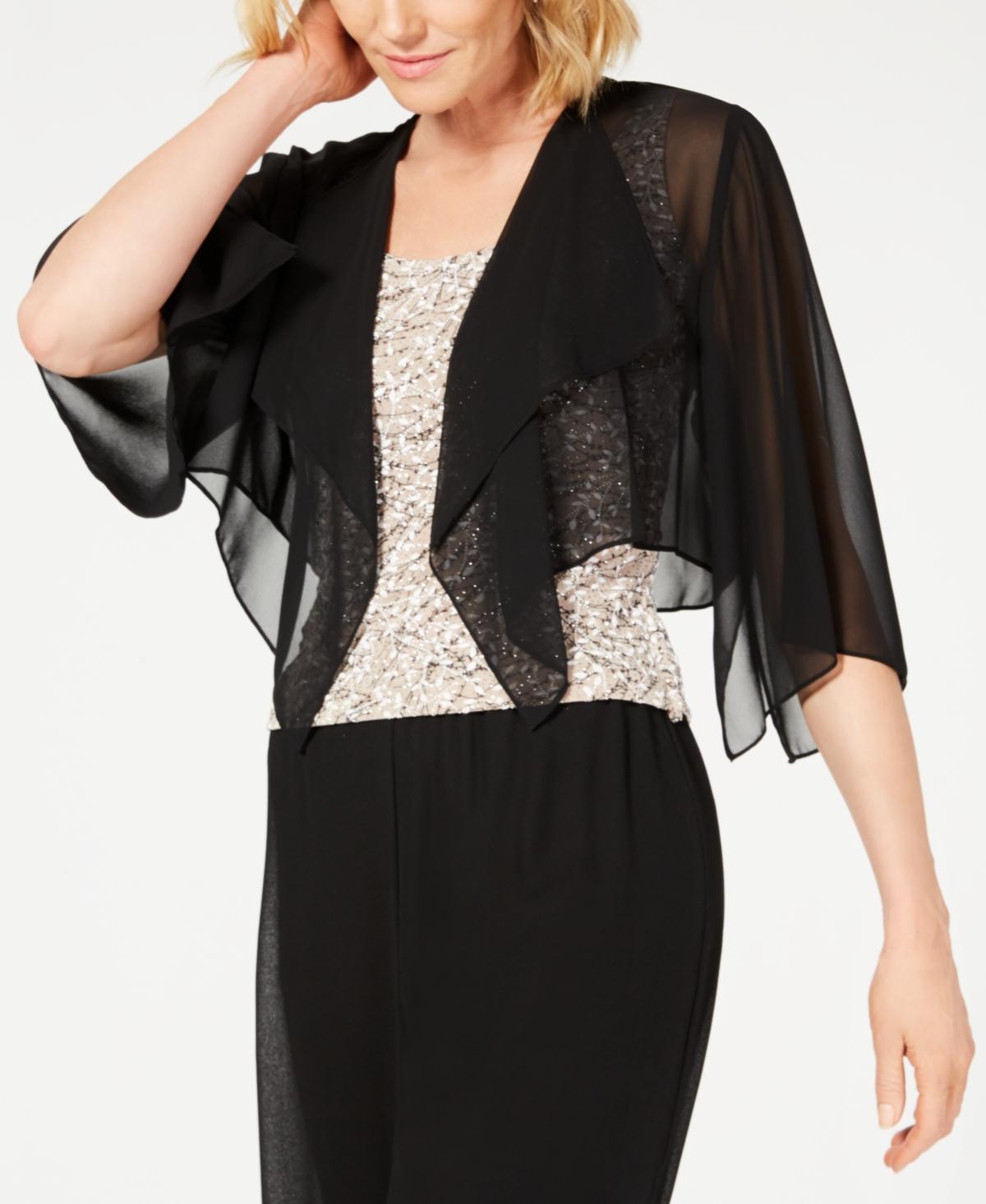 Alex Evenings Sheer Chiffon Split 34 Sleeve Handkerchief Hem Bolero Product Image