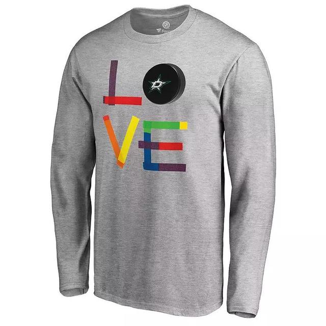 Mens Heather Gray Dallas Stars Hockey Is For Everyone Love Square Long Sleeve T-Shirt Product Image