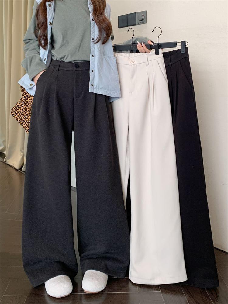 High Rise Plain Wide Leg Pants Product Image