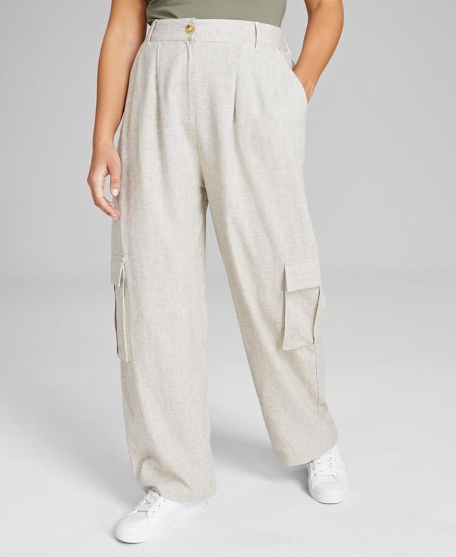 Women's High-Rise Linen Blend Cargo Pants, Created for Macy's  Product Image