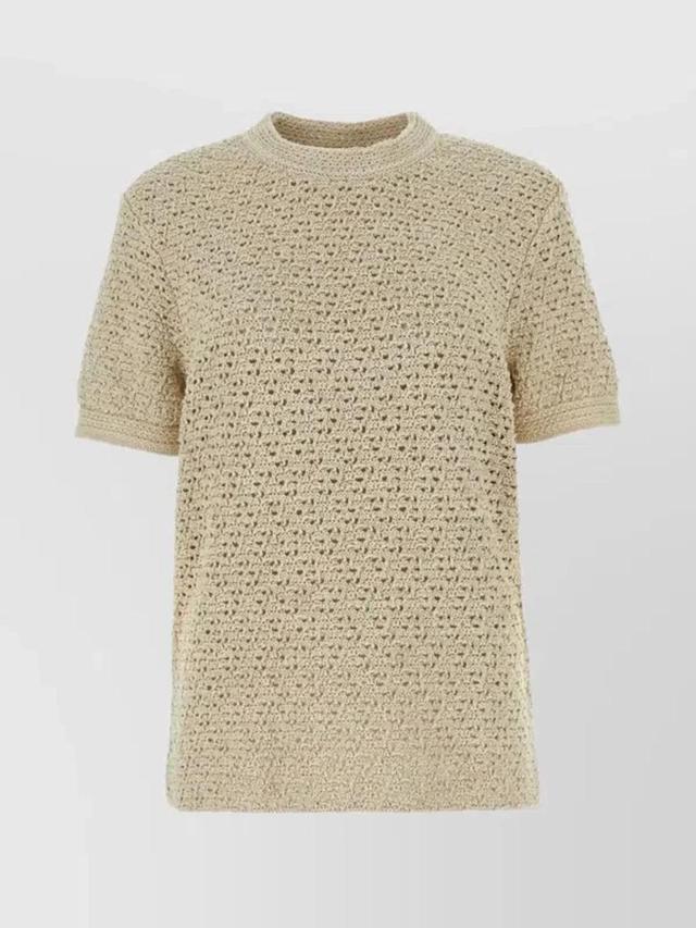 Crochet-knit Cotton T-shirt In Beige Product Image