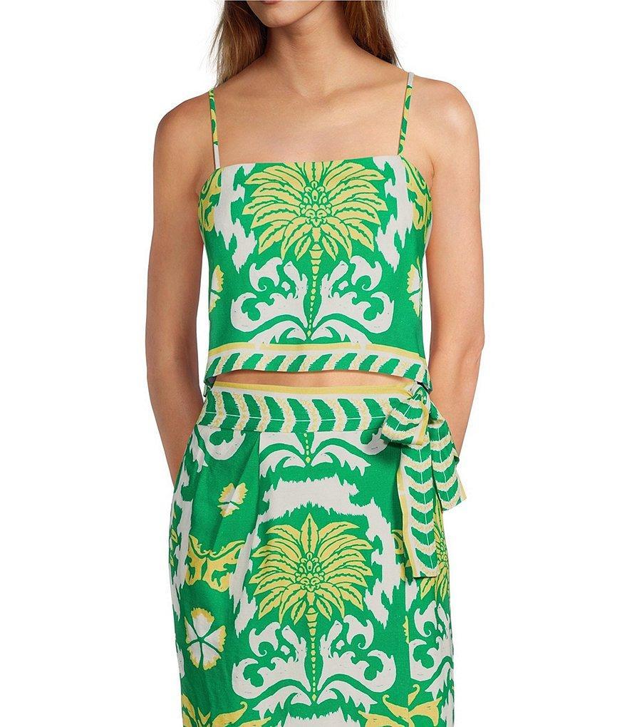 Antonio Melani Callista Square Neck Sleeveless Spaghetti Strap Cropped Printed Linen Coordinating Tank Top Product Image