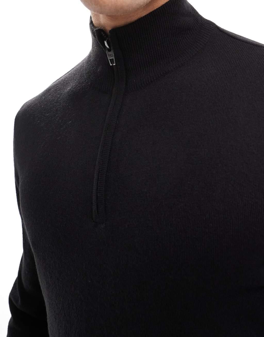 French Connection soft touch half zip sweater in black Product Image