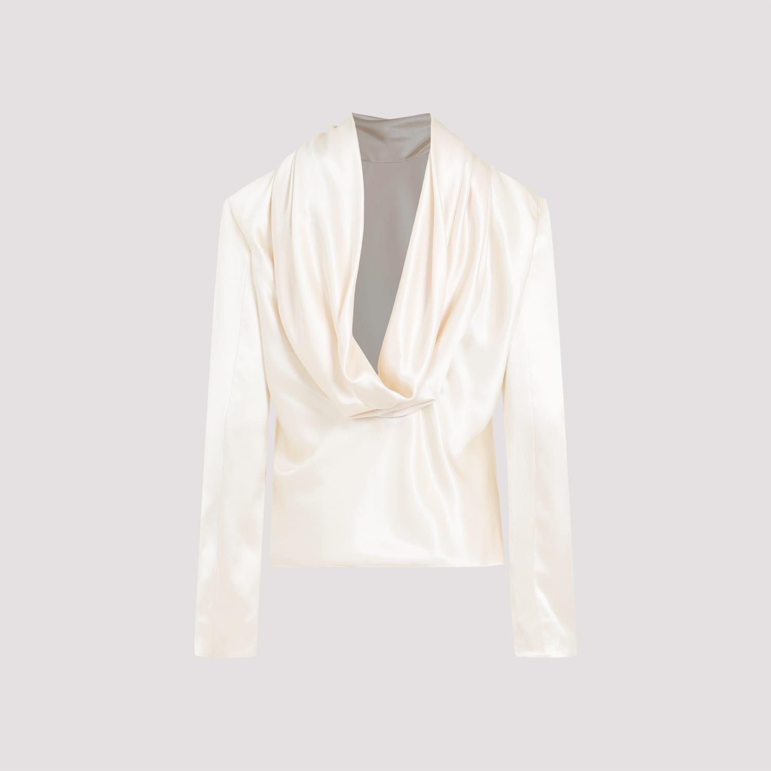 SAINT LAURENT Draped Crepe Blouse In White Product Image