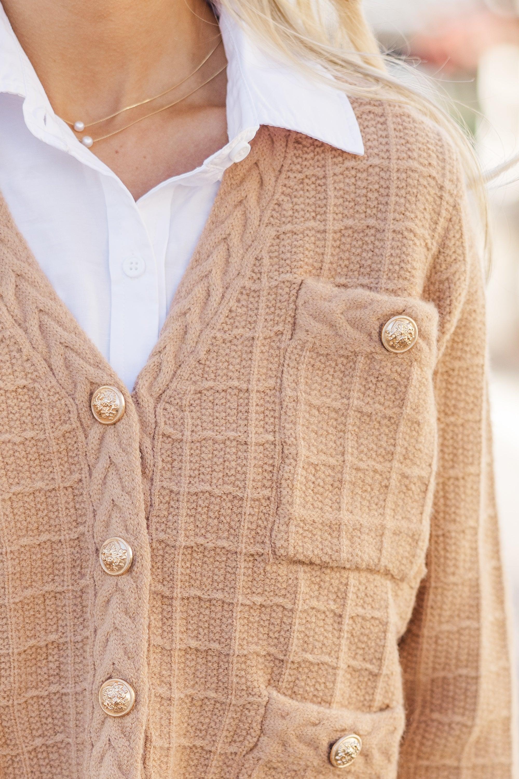 Timeless Treasures Camel Brown Textured Cardigan Female Product Image