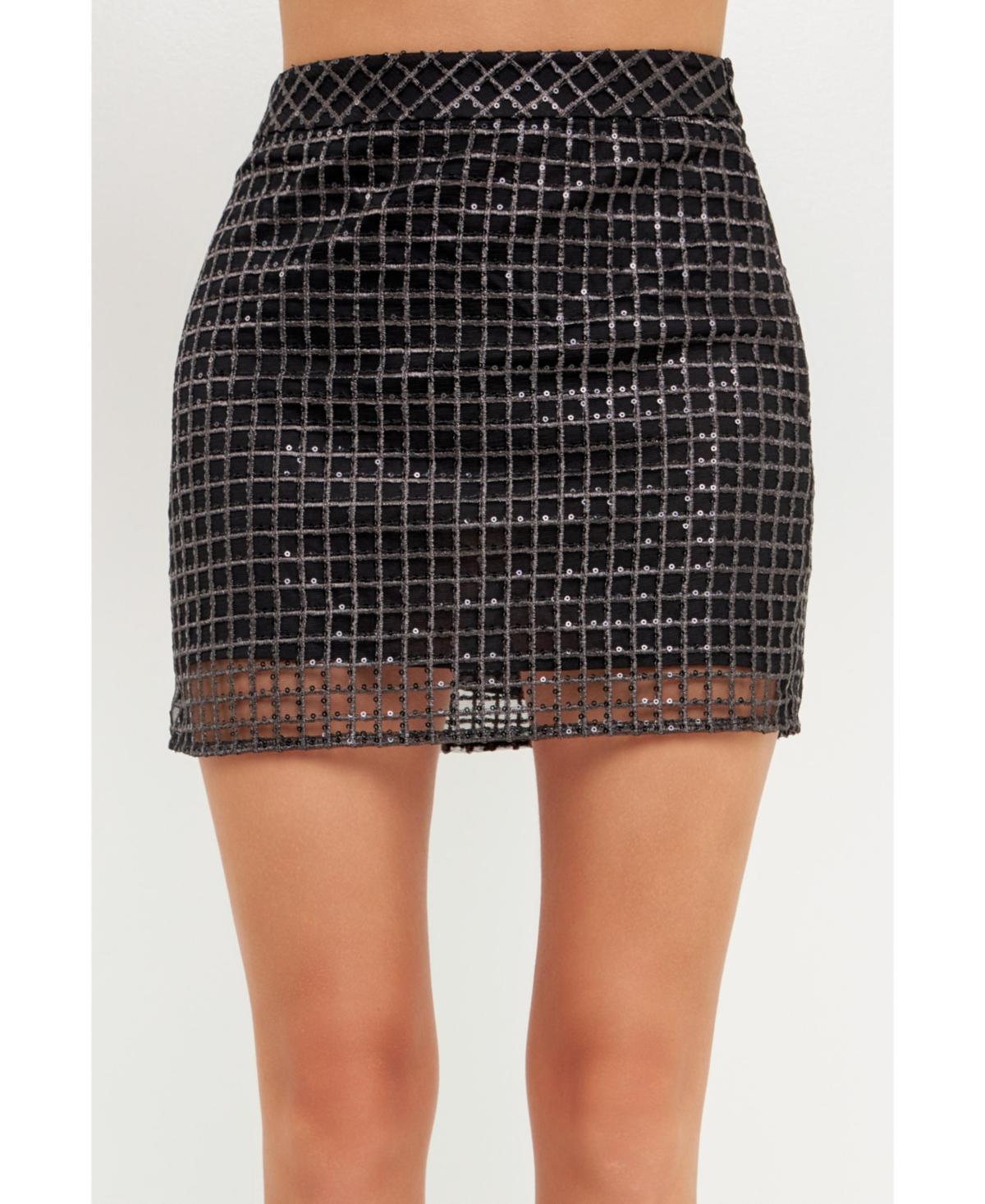 Womens Sequins Gridded Mesh Skirt product image