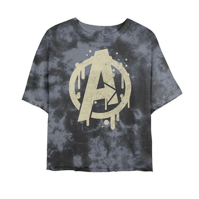 Juniors Marvel Avengers Paint Drip Logo Tee, Girls Black Grey Product Image