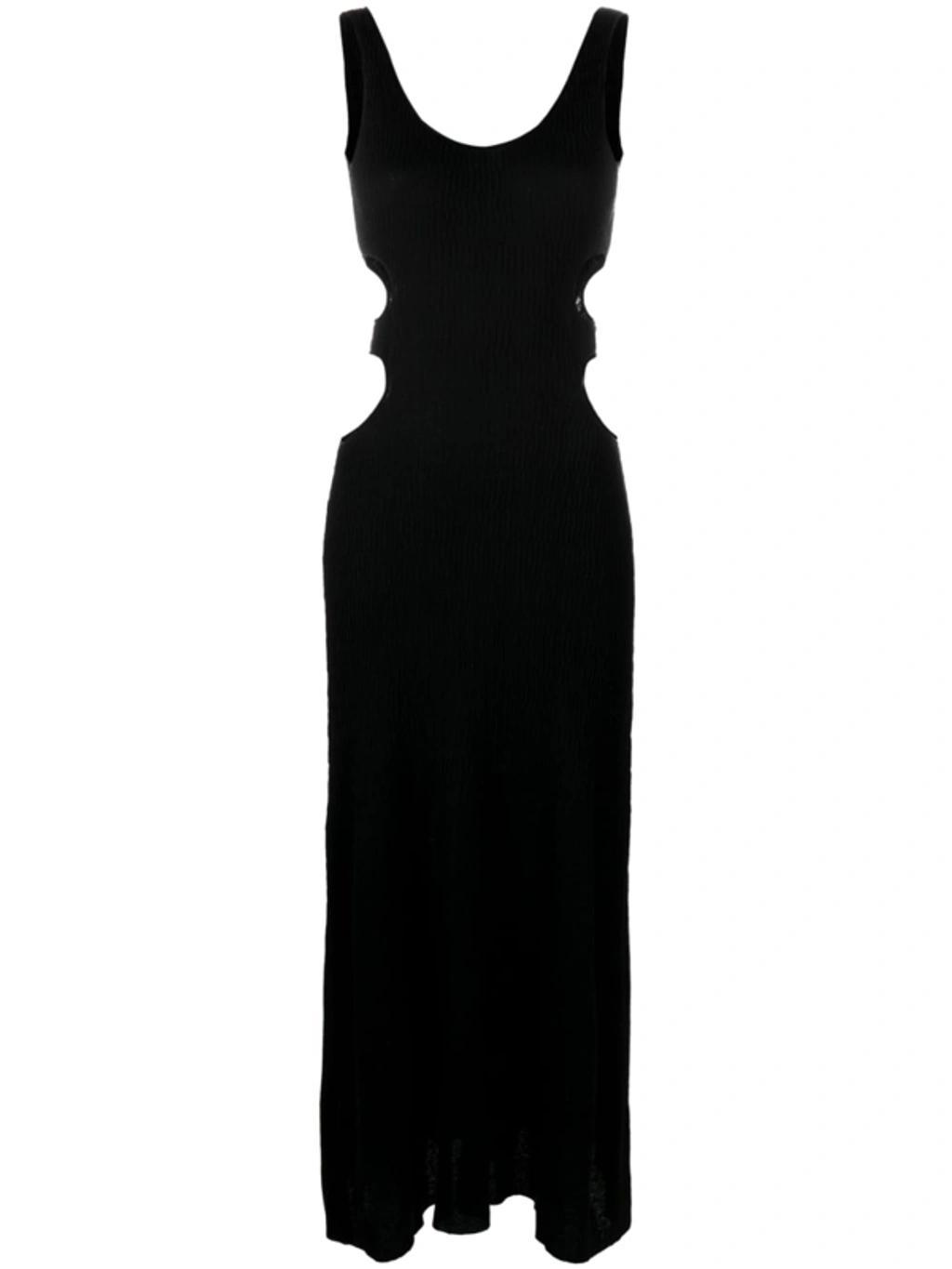 Cutout Crinkled Silk-linen Knit Maxi Dress In Black Product Image