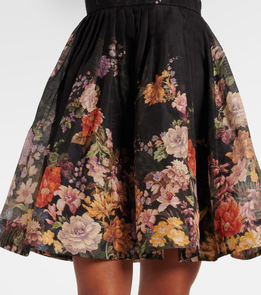 Pavilion Floral Linen And Silk Minidress In Black Product Image