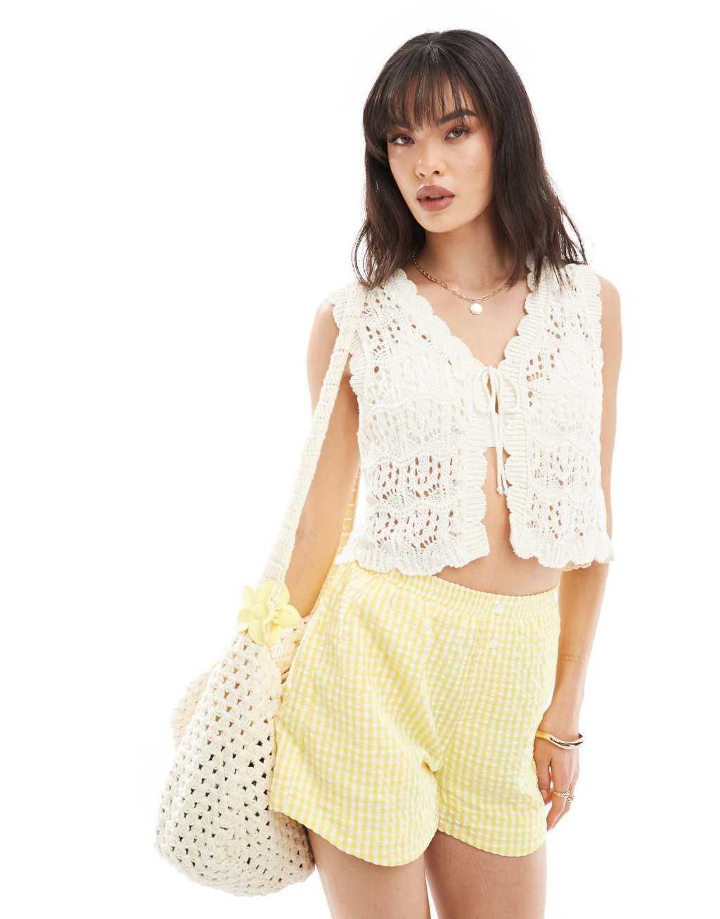 Miss Selfridge crochet sleeveless top in cream Product Image