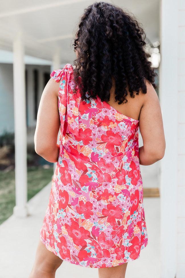 Thriving All Night One Shoulder Dress in Watercolor Red Floral Print FINAL SALE Product Image