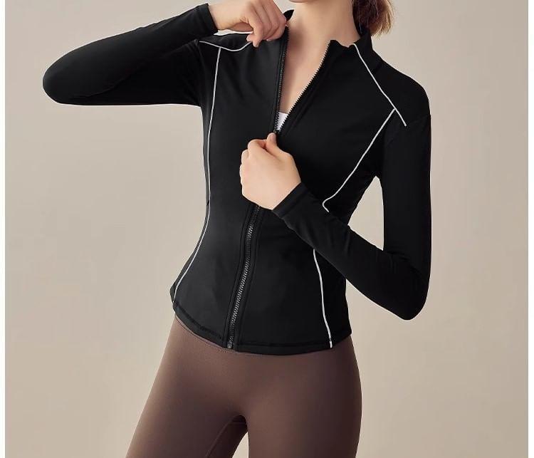 Stand Collar Contrast Trim Zip Sport Top Product Image