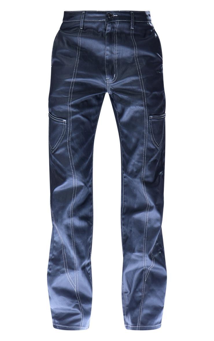 Black Coated Denim Stitch Detail Straight Leg Jeans Product Image