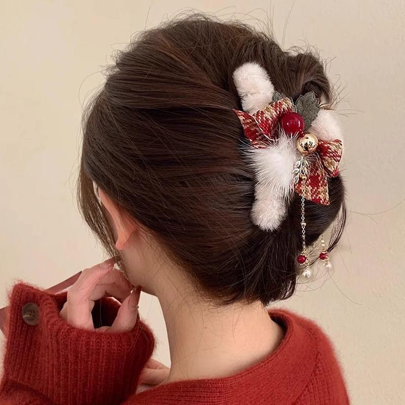 Houndstooth Bow Chenille Hair Claw Clip (Various Designs) Product Image