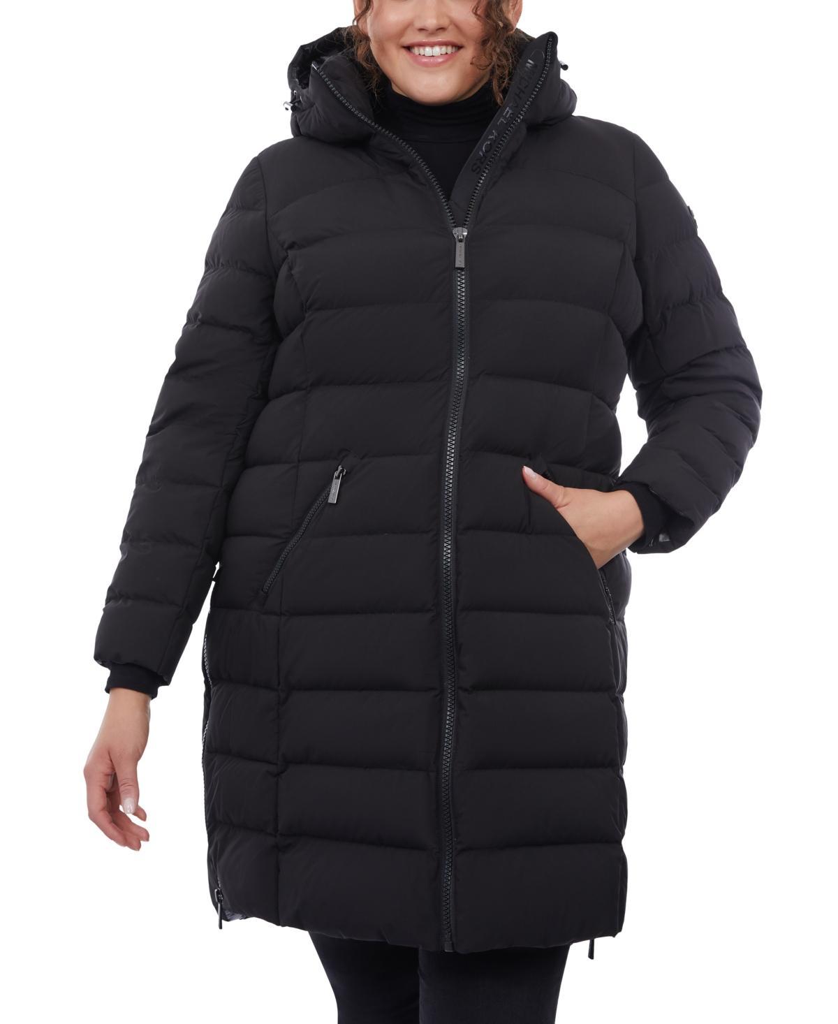 Michael Michael Kors Womens Plus Size Hooded Faux-Leather-Trim Puffer Coat, Created for Macys Product Image