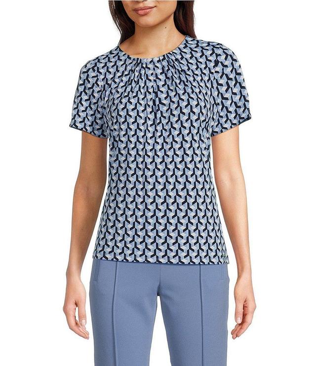 Calvin Klein Printed Pleated Crew Neckline Short Sleeve Top Product Image