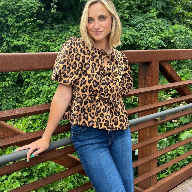 Run Wild Leopard Peplum Top - Camel Product Image