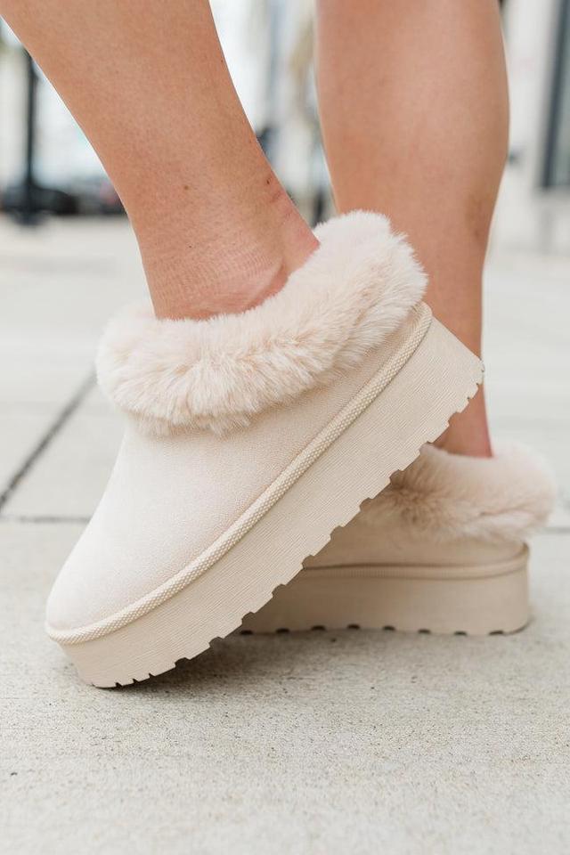 Rowe Light Beige Platform Fuzzy Slipper Product Image