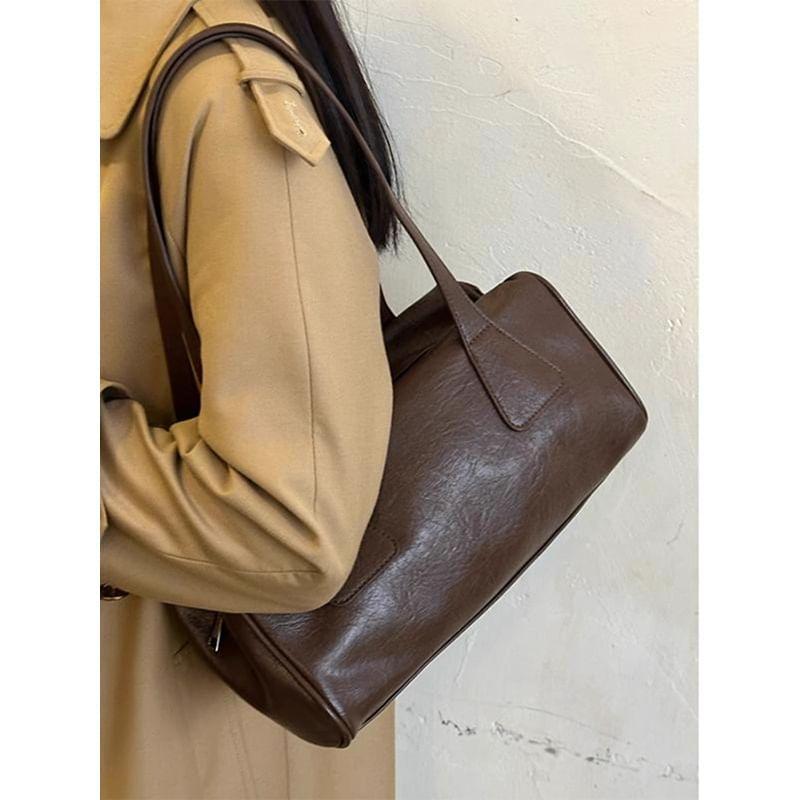 Faux Leather Plain Shoulder Bag Product Image