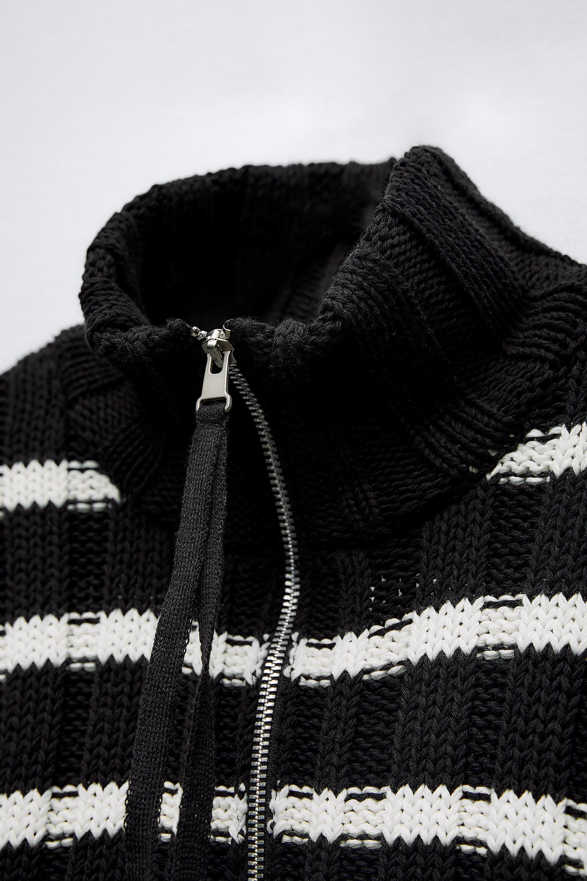 CROPPED STRIPED KNIT CARDIGAN Product Image