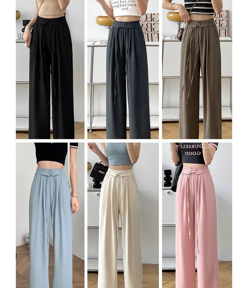 Drawstring Waist Plain Wide Leg Pants (Various Designs) Product Image