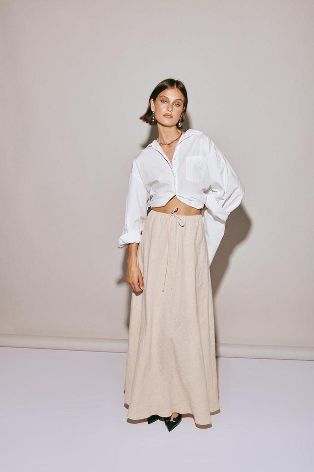 Elodie Linen Maxi Skirt Oatmeal Product Image