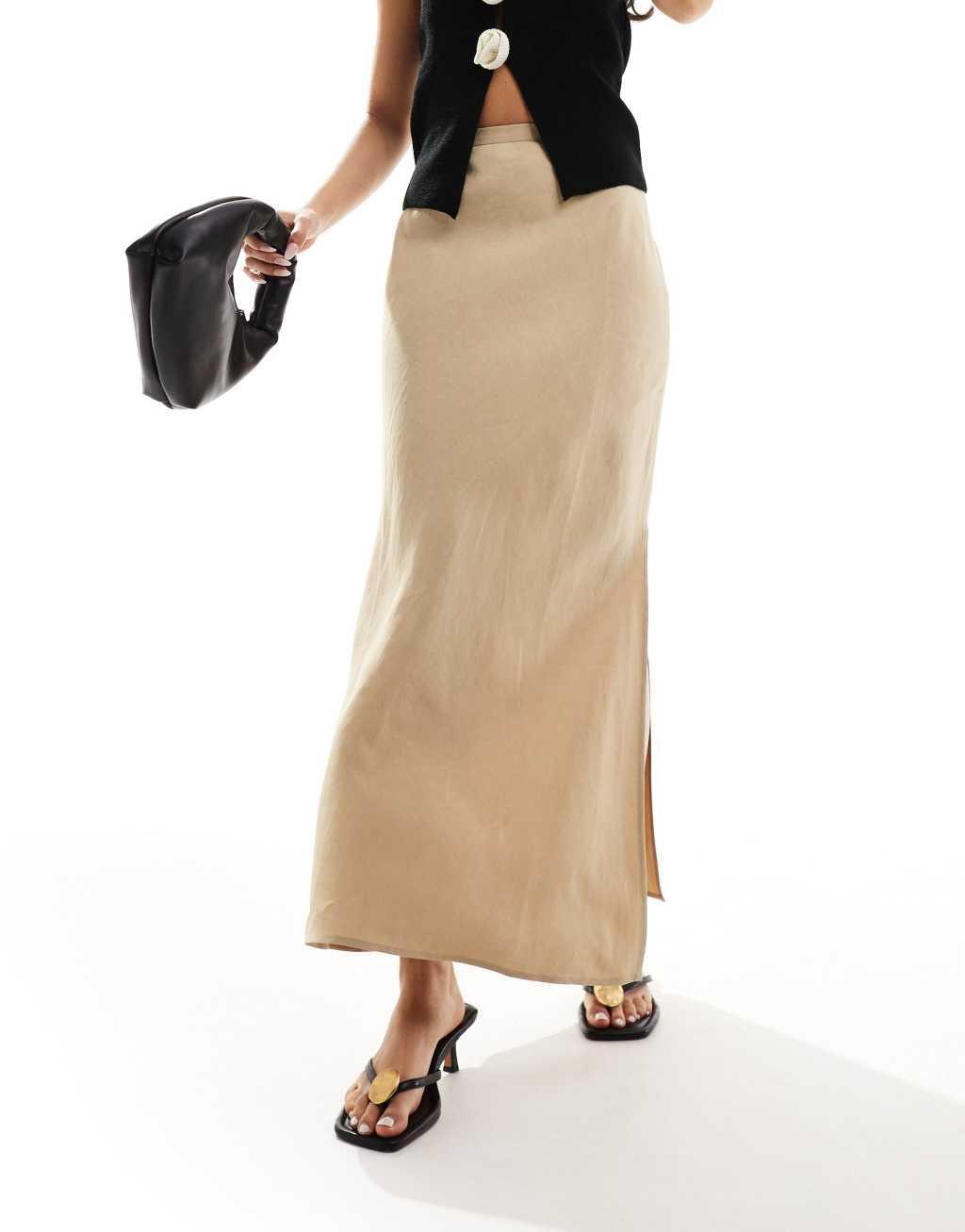 & Other Stories linen blend maxi skirt in beige Product Image