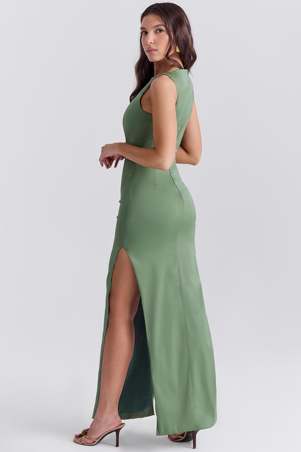 Filomena Olive Boat Neck Maxi Dress Product Image